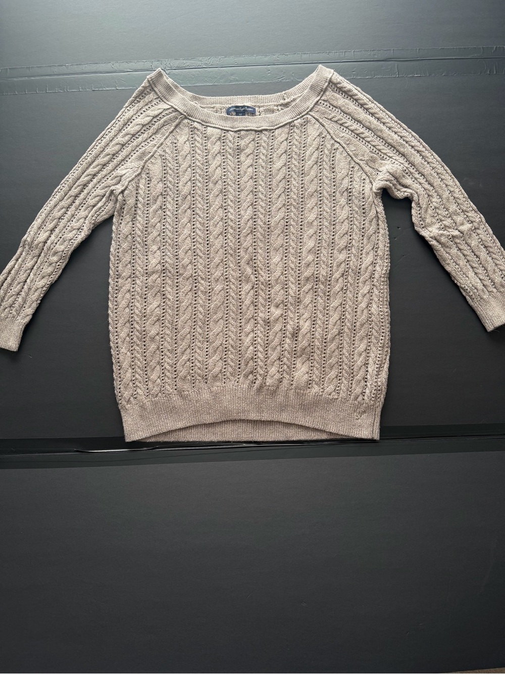 American Eagle Women's Small Oatmeal Cable Knit Scoop Neck Sweater Wool Blend